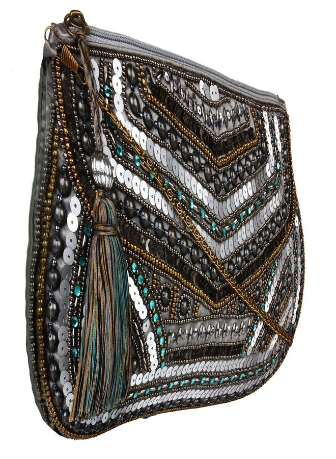 Anekaant Glitzy Grey Embellished Clutch - Image 3